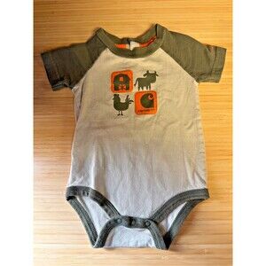 Carhartt Baby Bodysuit 9M Gray Green Farm Barn Cow Chicken Cotton